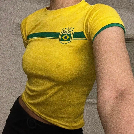 Brazil Emblem Baby Tee – Women's Fitted Crop Top