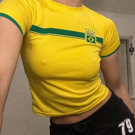 Brazil Emblem Baby Tee – Women's Fitted Crop Top