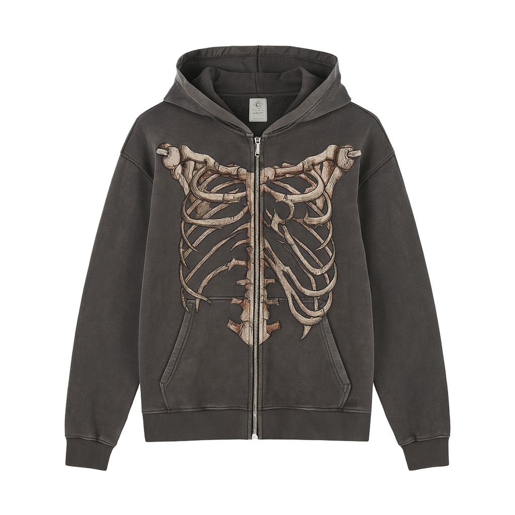 LifeOfStreetwear | Men’s Gray Y2K Skeleton Zip Up Hoodie