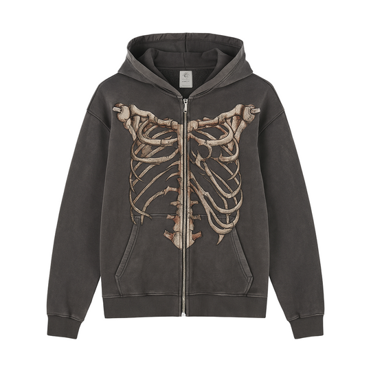 LifeOfStreetwear | Men’s Gray Y2K Skeleton Zip Up Hoodie