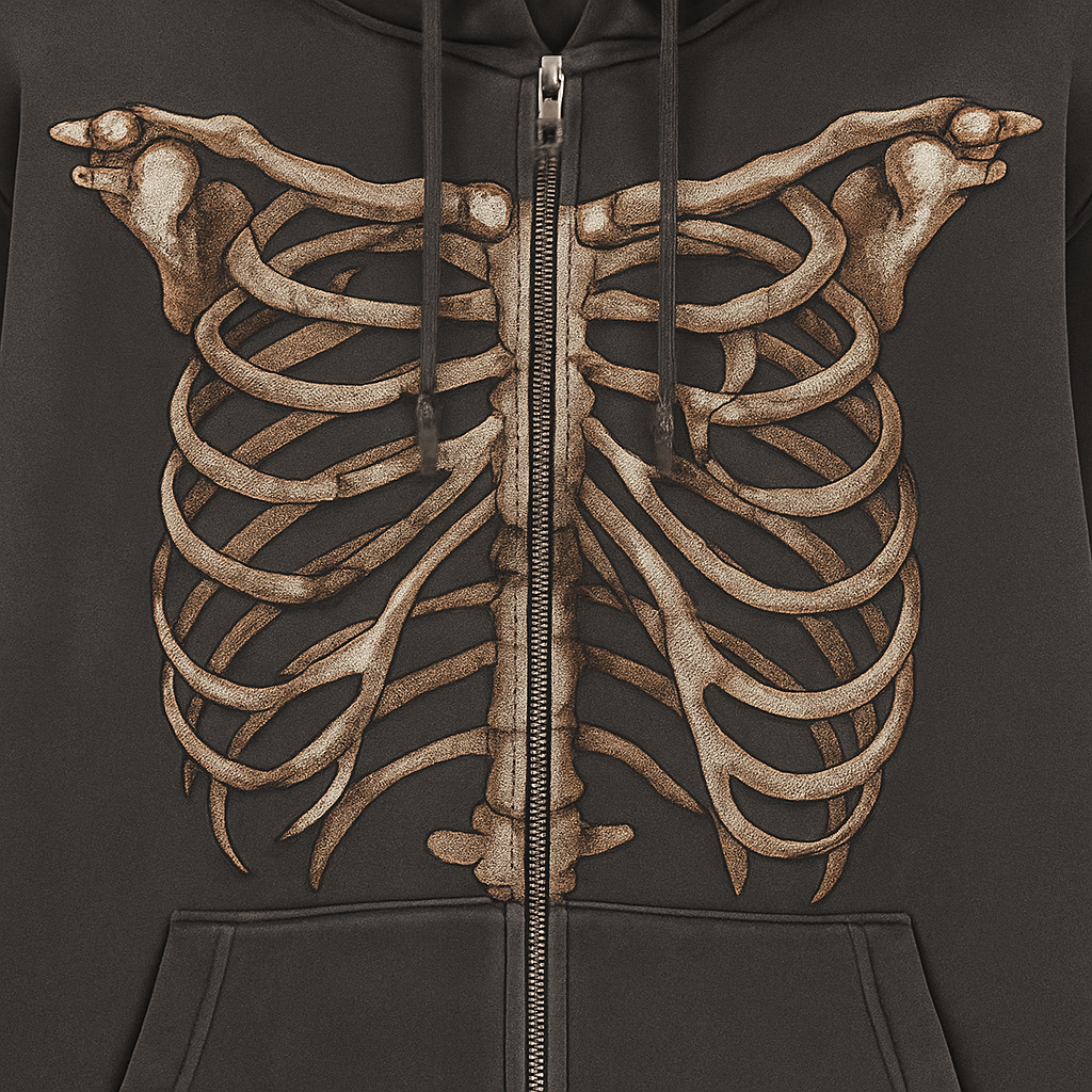 LifeOfStreetwear | Men’s Gray Y2K Skeleton Zip Up Hoodie