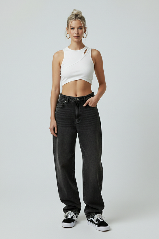LifeOfStreetwear | Women’s Asymmetrical White Crop Top – Y2K Style