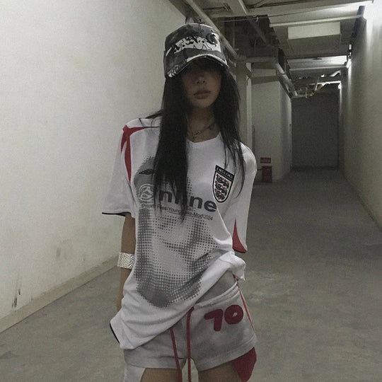 Football Graphic Jersey – Women's Oversized V-Neck Top