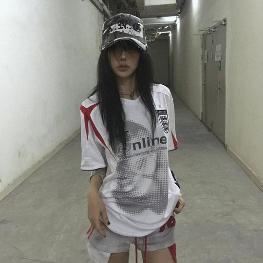 Football Graphic Jersey – Women's Oversized V-Neck Top