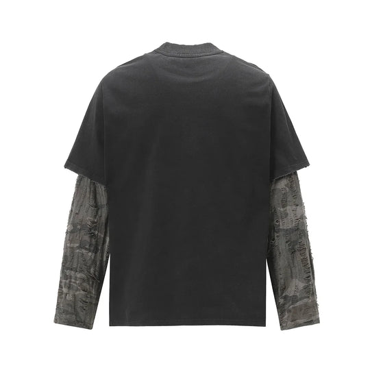 Grunge Mock Layered Top – Men's Relaxed Long Sleeve T-Shirt
