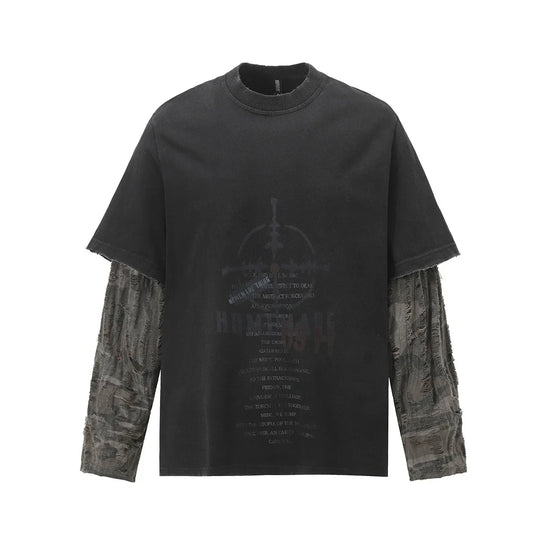 Grunge Mock Layered Top – Men's Relaxed Long Sleeve T-Shirt