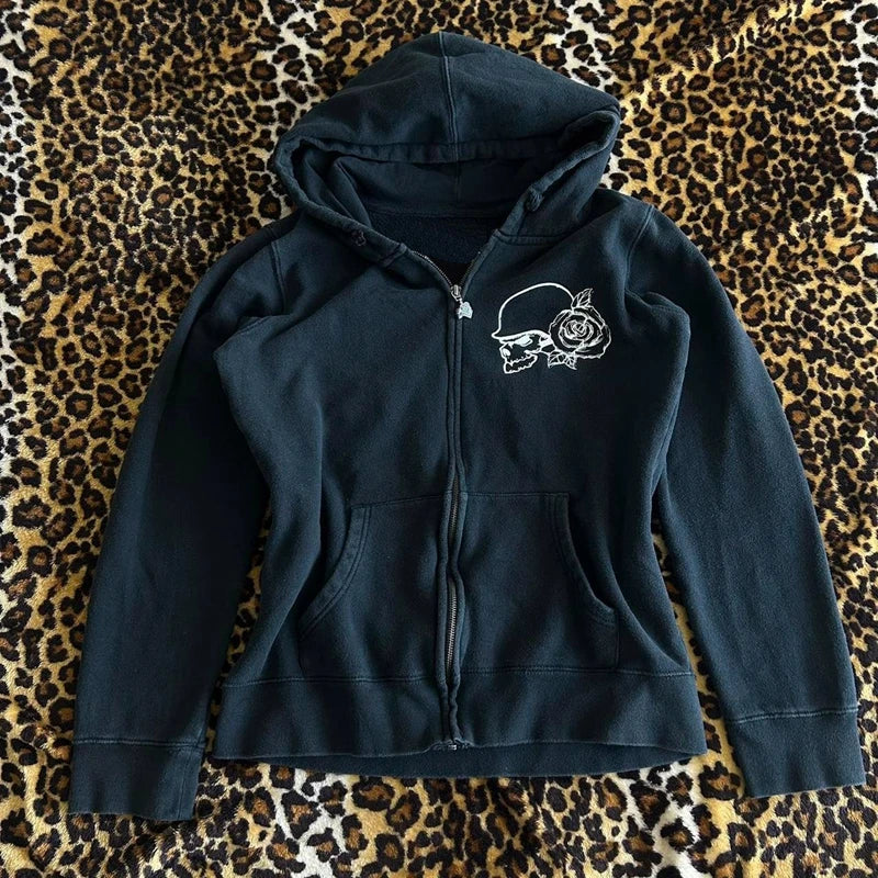 Winged Graphic Zip-Up Hoodie – Women's Grunge Print