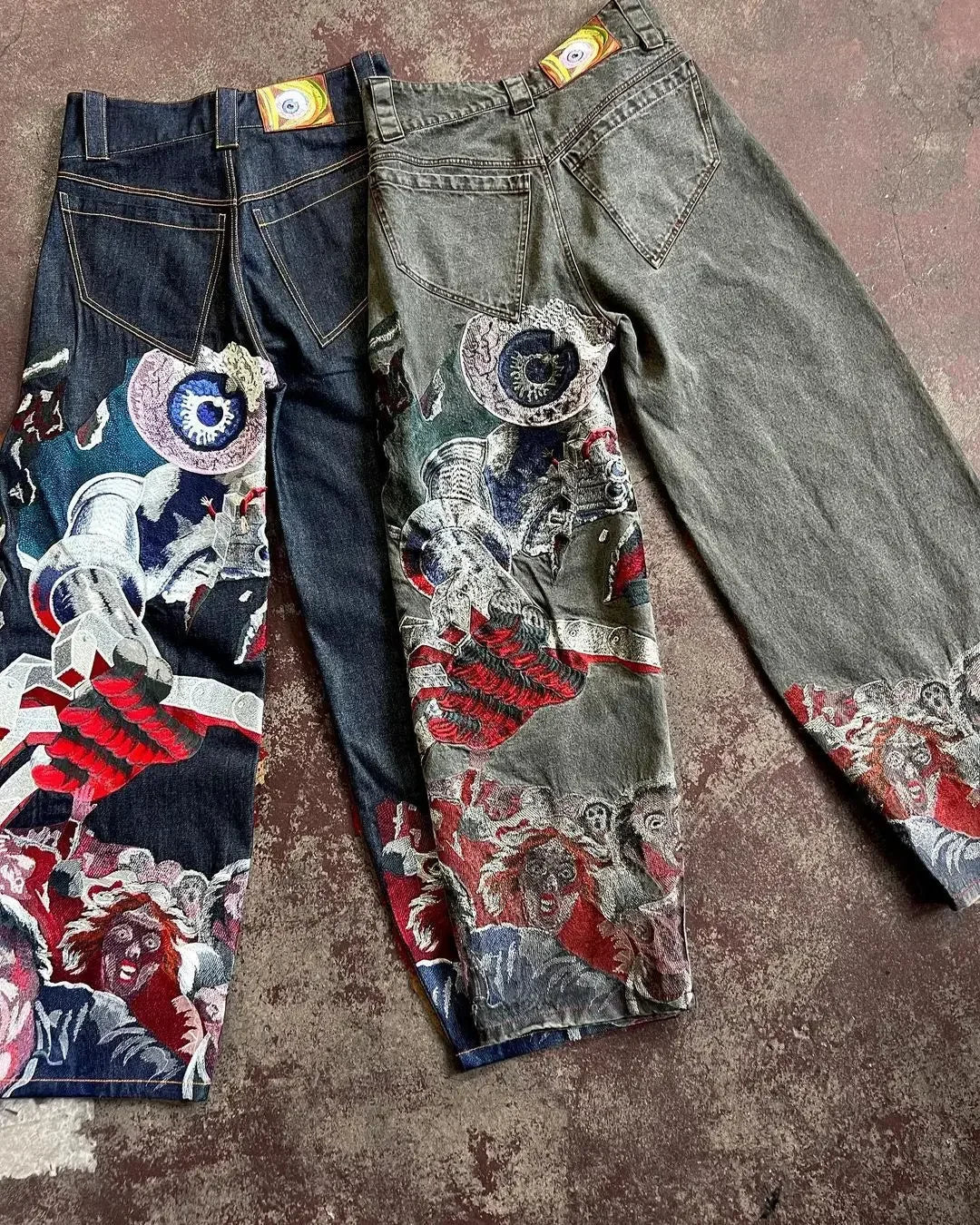 Japanese Embroidered Jeans – Unisex Sukajan-Style Relaxed Denim