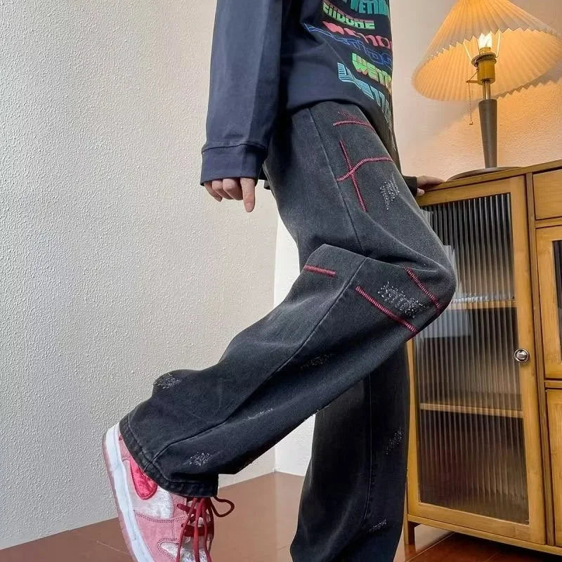 Distressed Straight Leg Jeans – Men's Baggy Denim