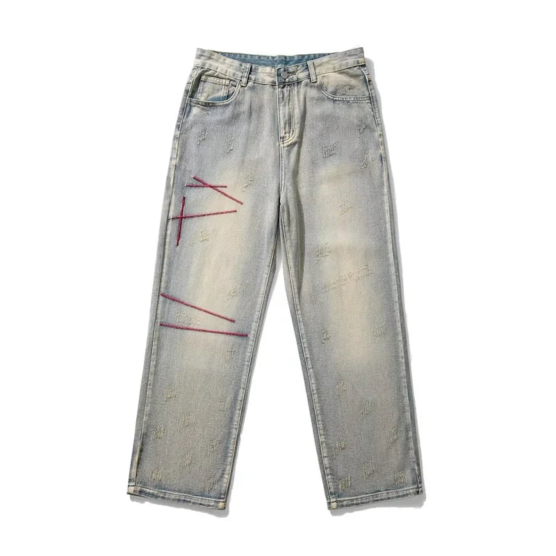 Distressed Straight Leg Jeans – Men's Baggy Denim