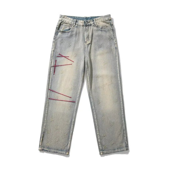 Distressed Straight Leg Jeans – Men's Baggy Denim