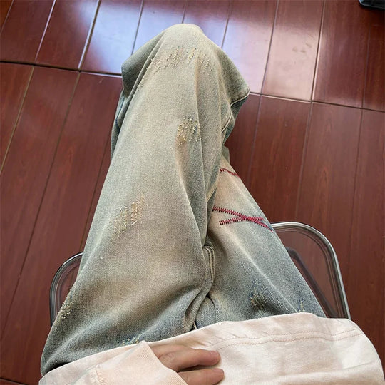 Distressed Straight Leg Jeans – Men's Baggy Denim