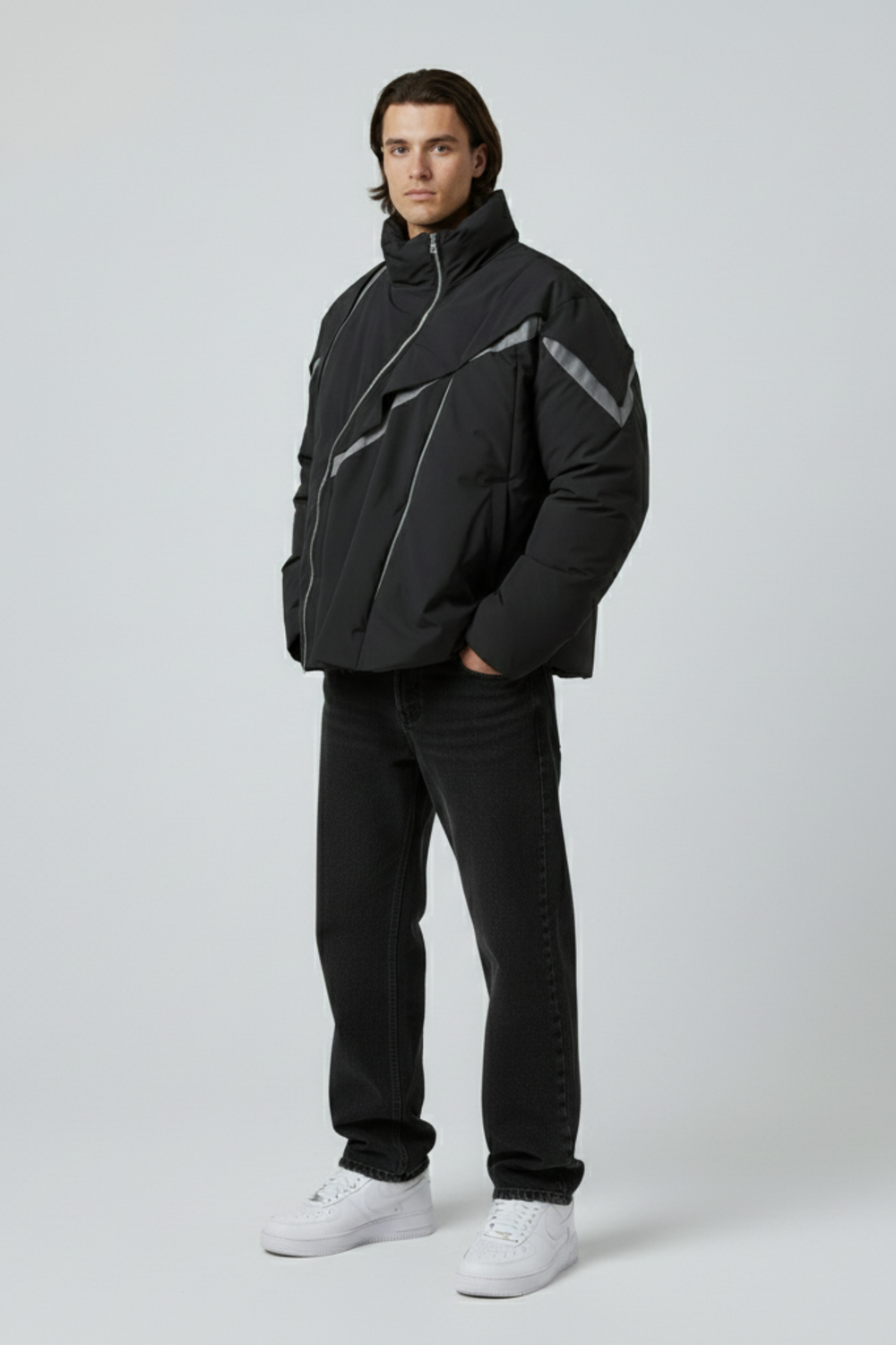 LifeOfStreetwear | Men’s Black Puffer Jacket Asymmetrical