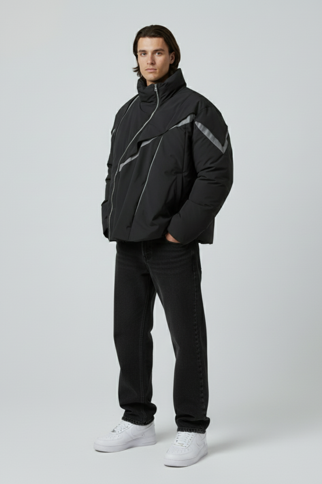 LifeOfStreetwear | Men’s Black Puffer Jacket Asymmetrical