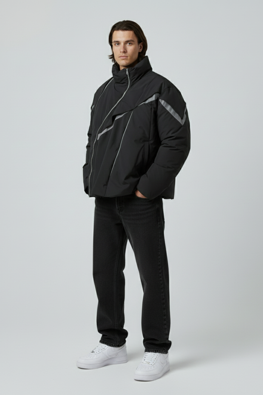 LifeOfStreetwear | Men’s Black Puffer Jacket Asymmetrical