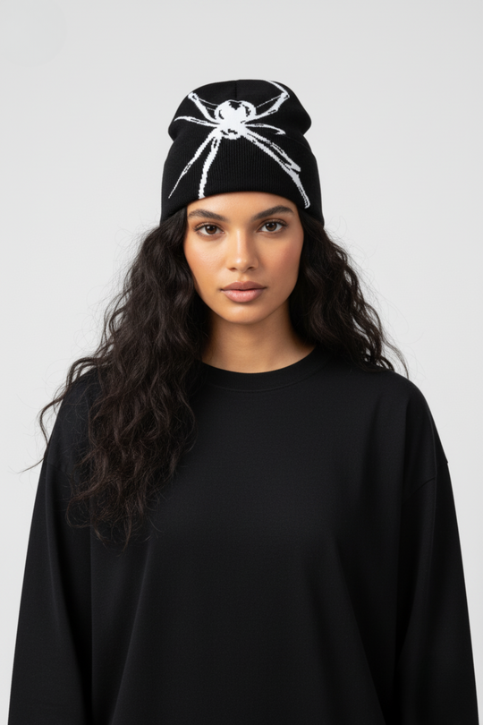 LifeOfStreetwear | Black Y2K Spider Web Beanie