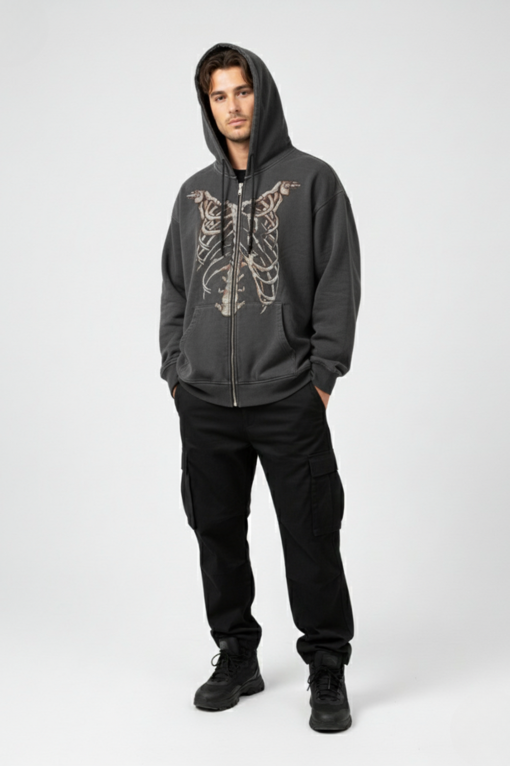 LifeOfStreetwear | Men’s Gray Y2K Skeleton Zip Up Hoodie