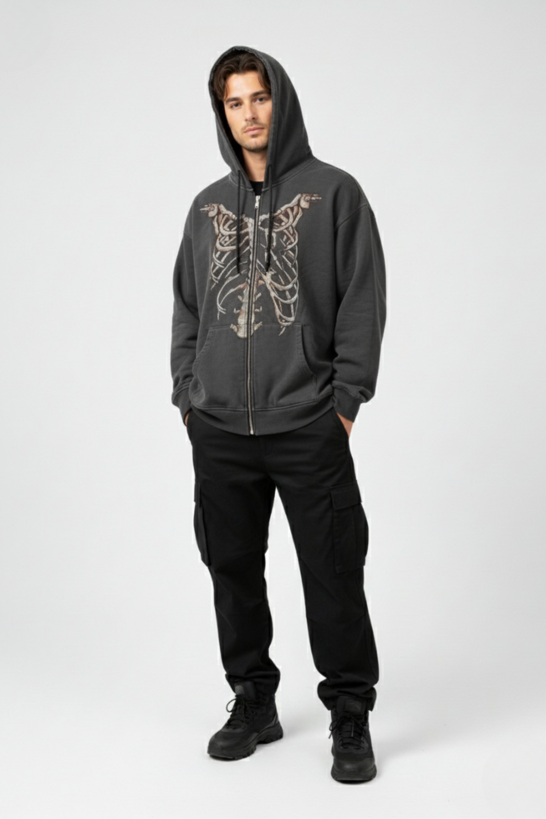 LifeOfStreetwear | Men’s Gray Y2K Skeleton Zip Up Hoodie