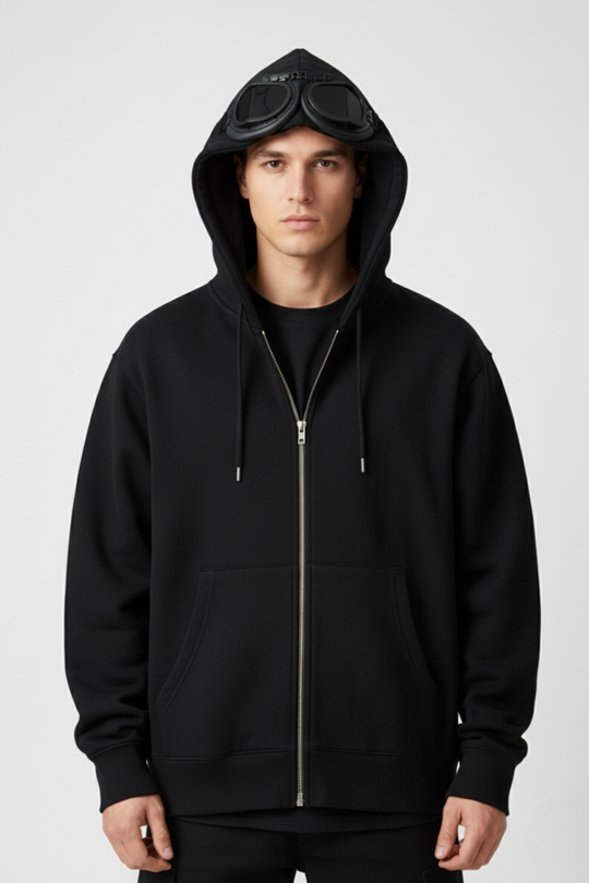 LifeOfStreetwear | Men’s Black Zip Up Hoodie with Goggles