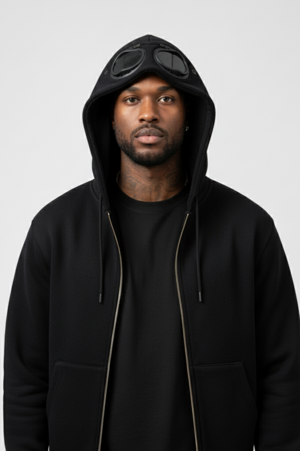 LifeOfStreetwear | Men’s Black Zip Up Hoodie with Goggles