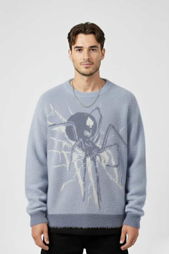 LifeOfStreetwear | Men’s Oversized Spider Sweater – Y2K Knit