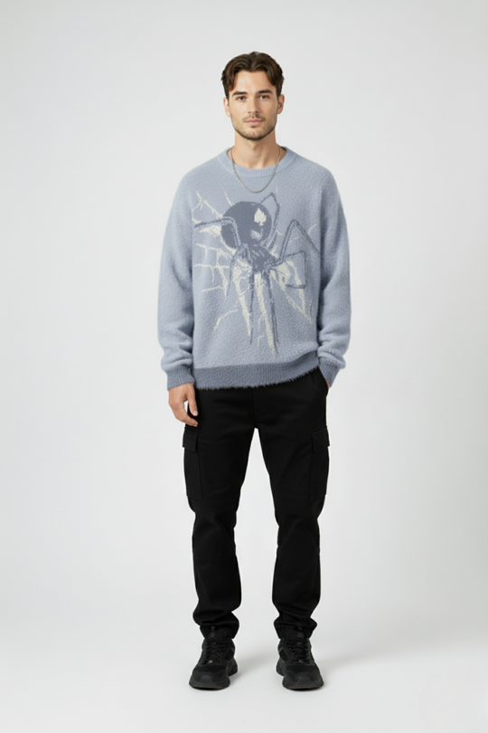LifeOfStreetwear | Men’s Oversized Spider Sweater – Y2K Knit