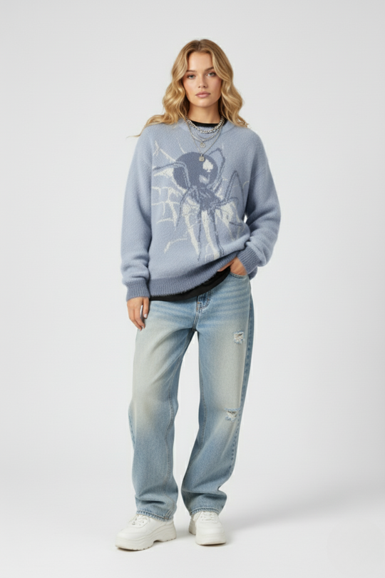 LifeOfStreetwear | Men’s Oversized Spider Sweater – Y2K Knit