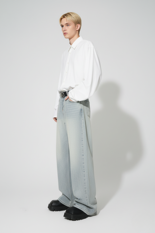 LifeOfStreetwear | Men’s Light Wash Baggy Wide Leg Jeans