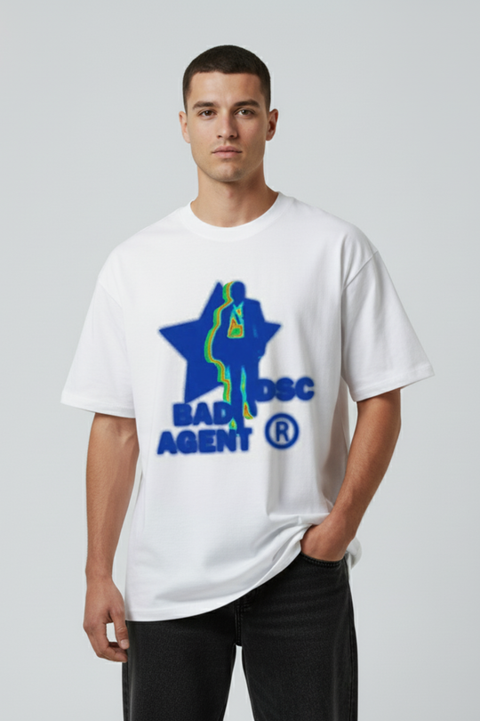 LifeOfStreetwear | Men’s White & Black Graphic T-Shirt – “Bad Agent” Edition