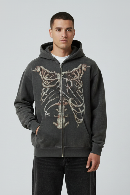 LifeOfStreetwear | Men’s Gray Y2K Skeleton Zip Up Hoodie