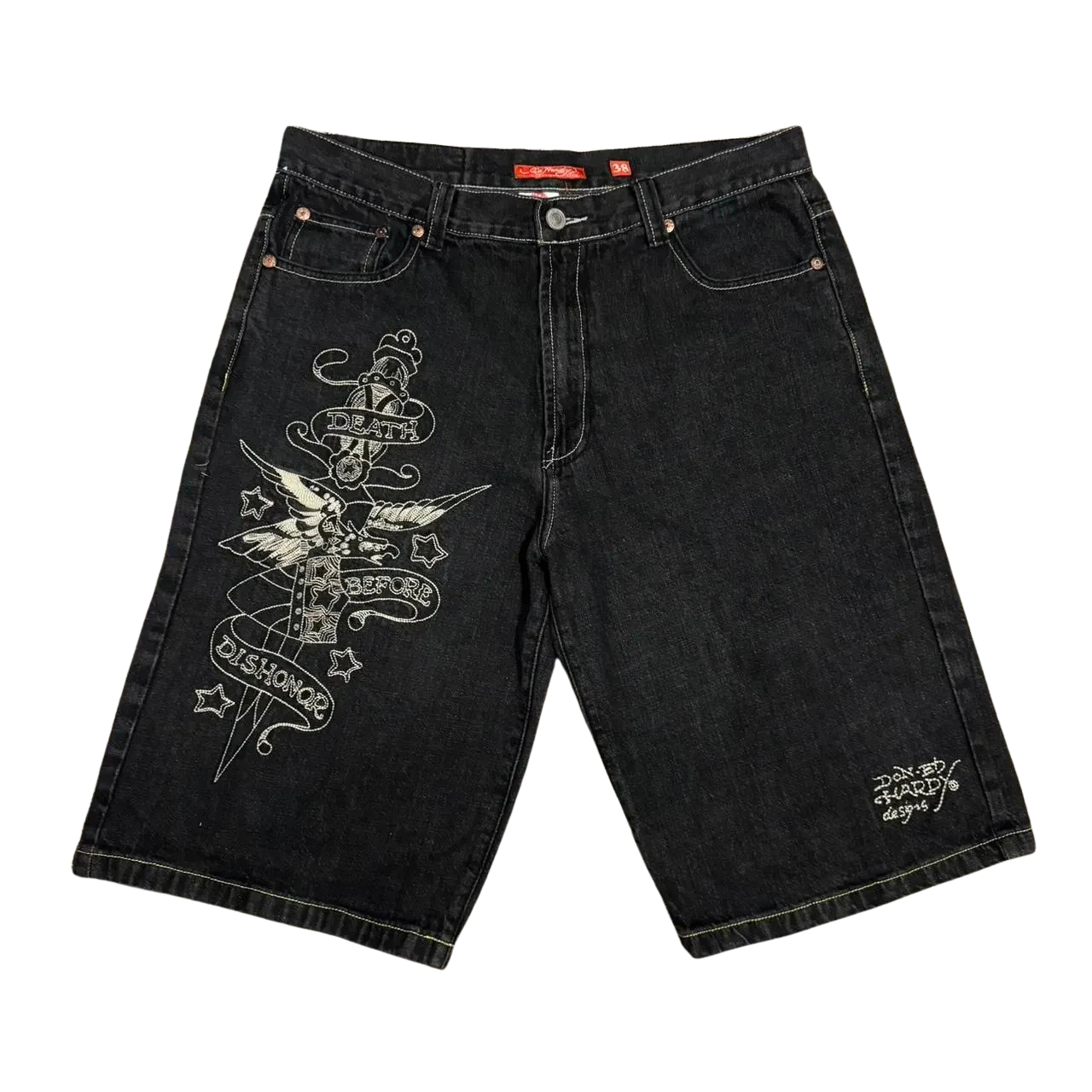 GOTHIC DENIM SHORTS ED HARDY BLACK DENIM STYLE