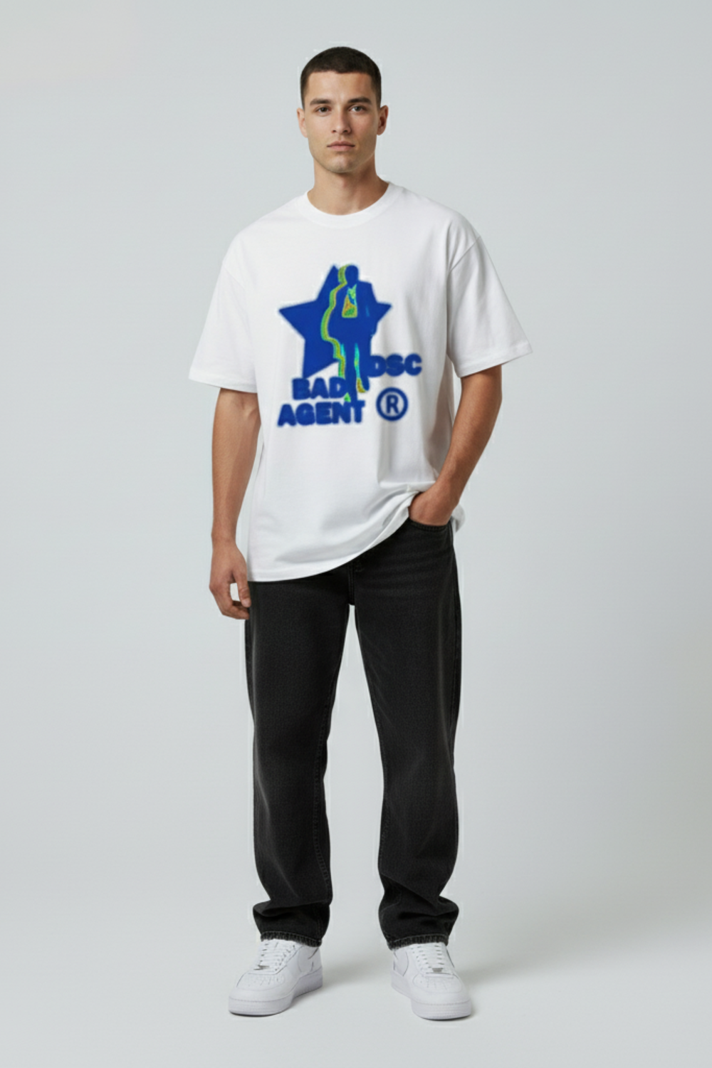LifeOfStreetwear | Men’s White & Black Graphic T-Shirt – “Bad Agent” Edition