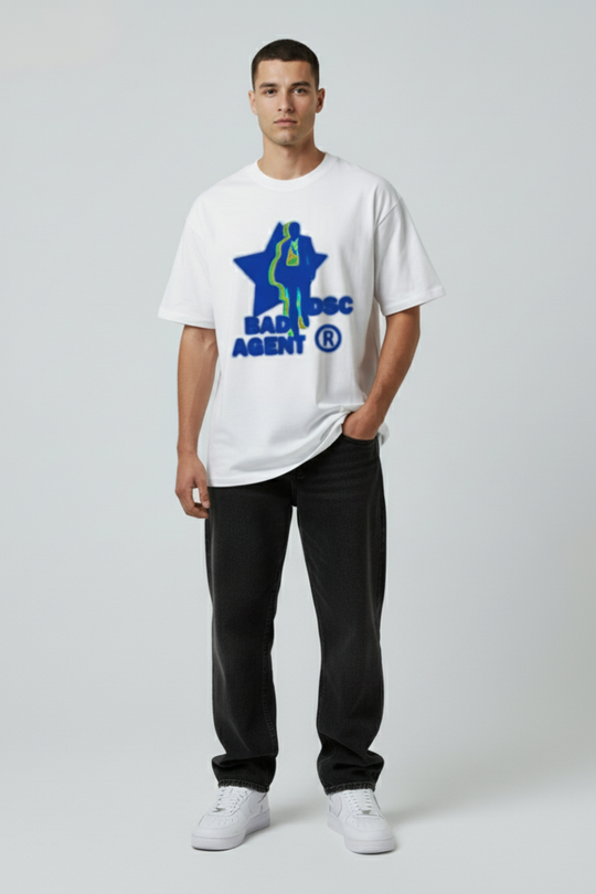 LifeOfStreetwear | Men’s White & Black Graphic T-Shirt – “Bad Agent” Edition