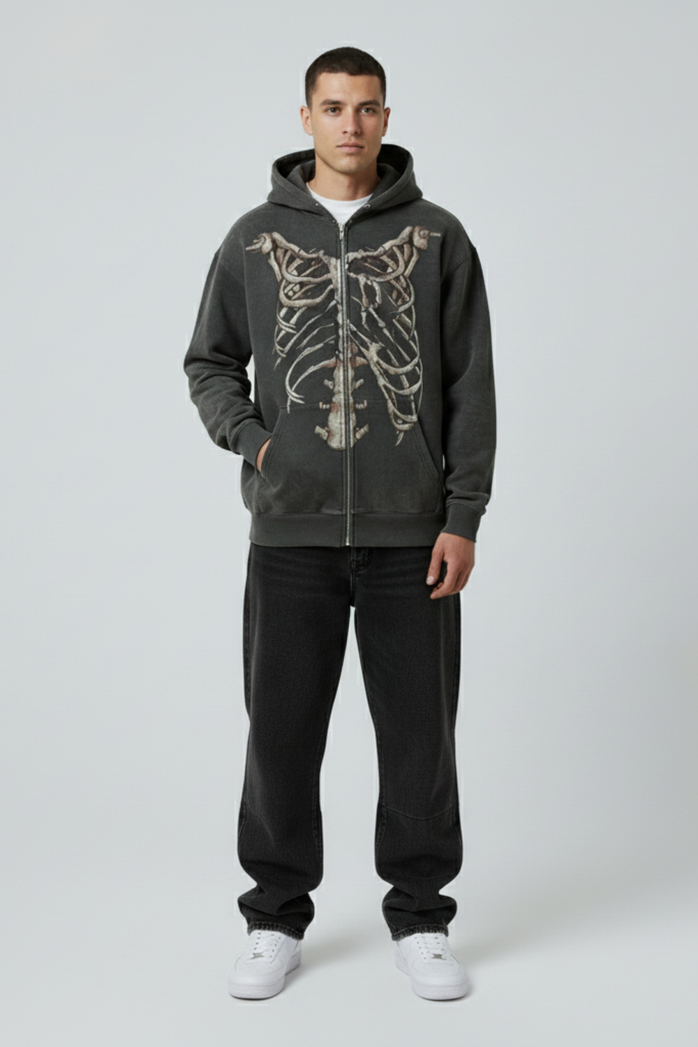 LifeOfStreetwear | Men’s Gray Y2K Skeleton Zip Up Hoodie