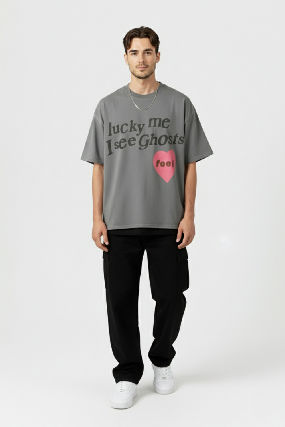 LifeOfStreetwear | Unisex Gray Heart Graphic Oversized T-Shirt