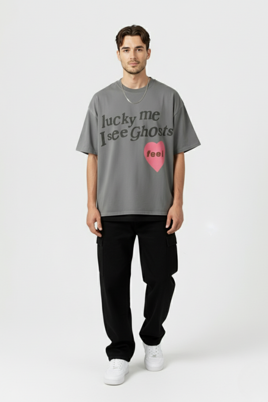 LifeOfStreetwear | Unisex Gray Heart Graphic Oversized T-Shirt