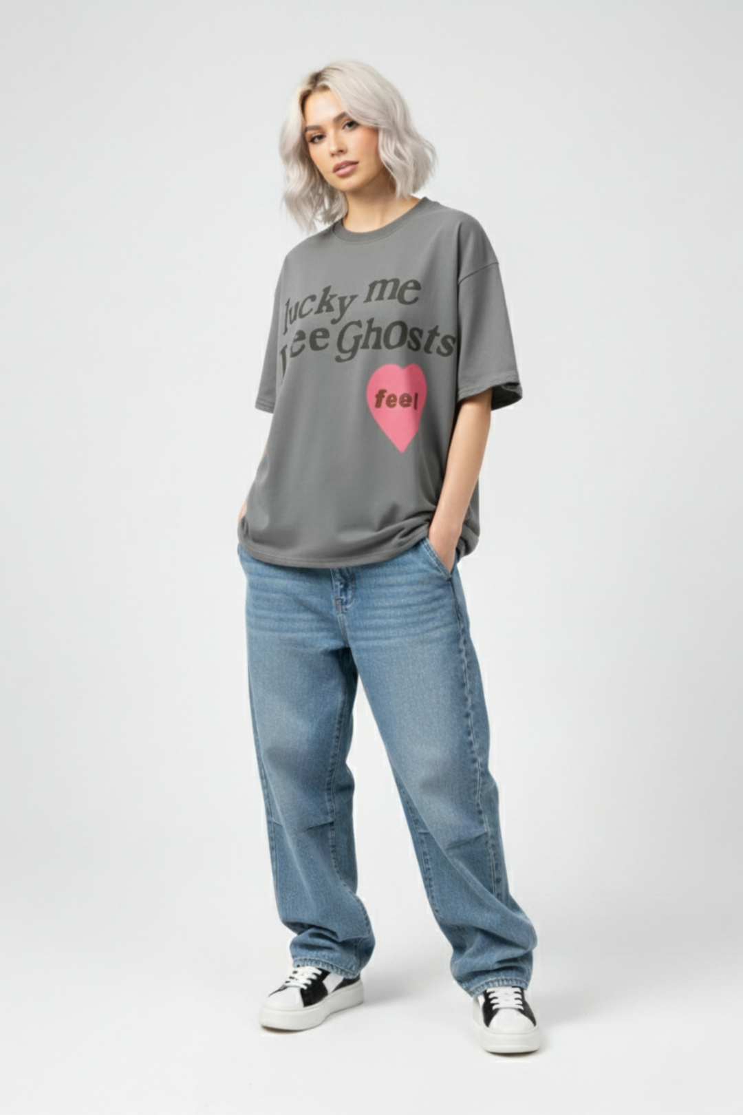 LifeOfStreetwear | Unisex Gray Heart Graphic Oversized T-Shirt