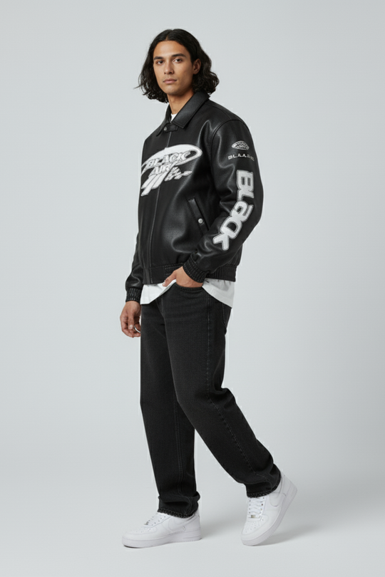 LifeOfStreetwear | Men’s Black Leather Bomber Jacket