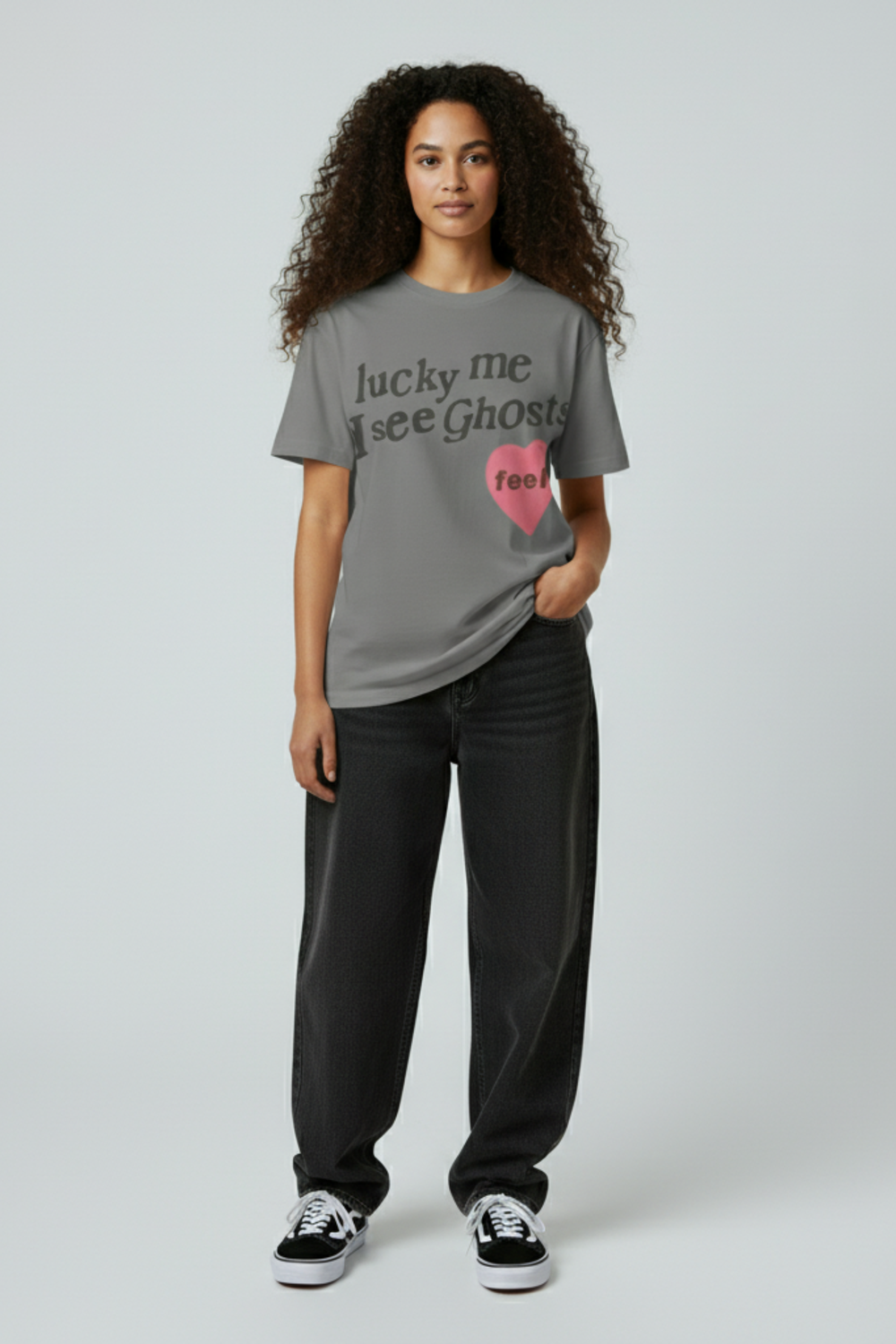 LifeOfStreetwear | Women's Gray Heart Graphic Oversized T-Shirt