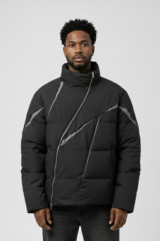 LifeOfStreetwear | Men’s Black Puffer Jacket Asymmetrical