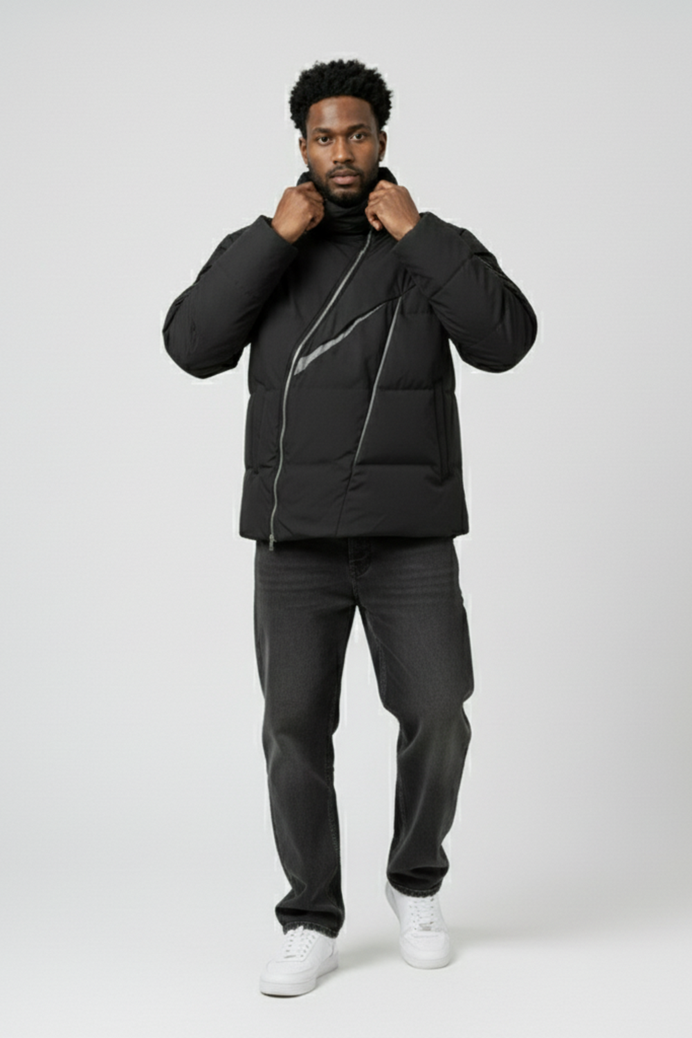 LifeOfStreetwear | Men’s Black Puffer Jacket Asymmetrical