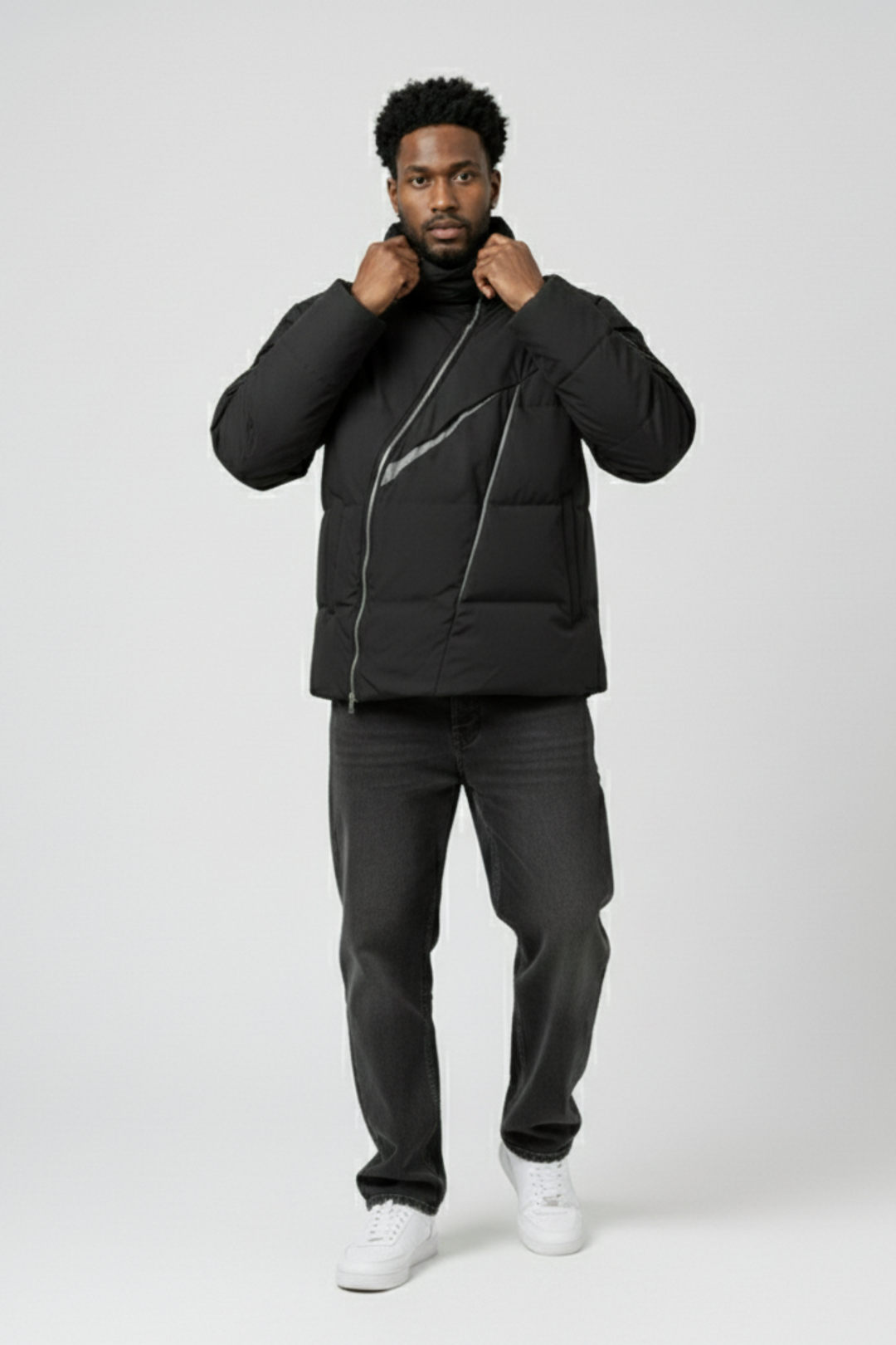 LifeOfStreetwear | Men’s Black Puffer Jacket Asymmetrical