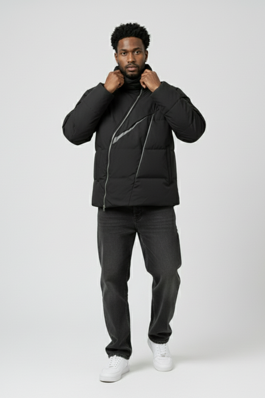 LifeOfStreetwear | Men’s Black Puffer Jacket Asymmetrical