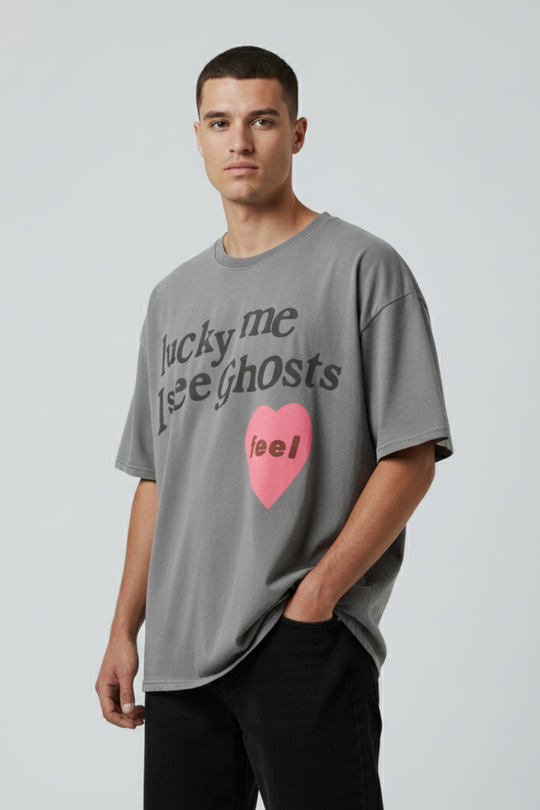 LifeOfStreetwear | Unisex Gray Heart Graphic Oversized T-Shirt