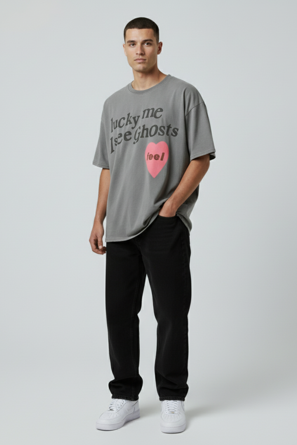 LifeOfStreetwear | Unisex Gray Heart Graphic Oversized T-Shirt