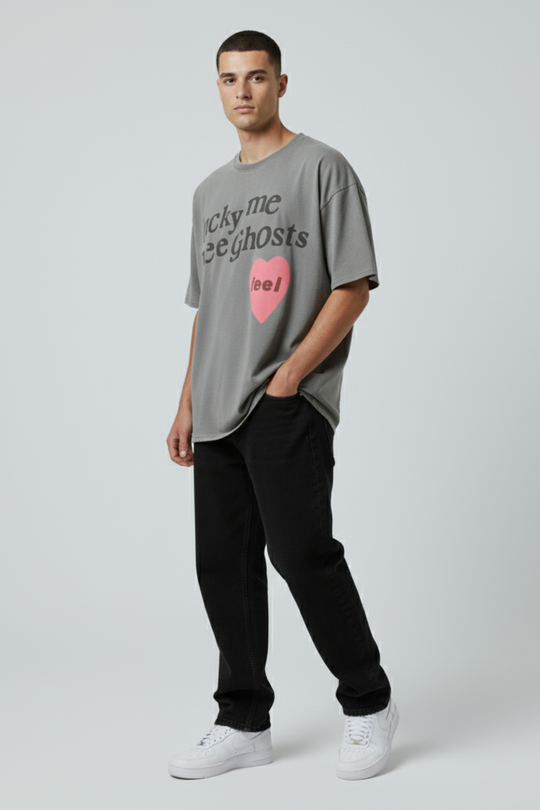 LifeOfStreetwear | Unisex Gray Heart Graphic Oversized T-Shirt