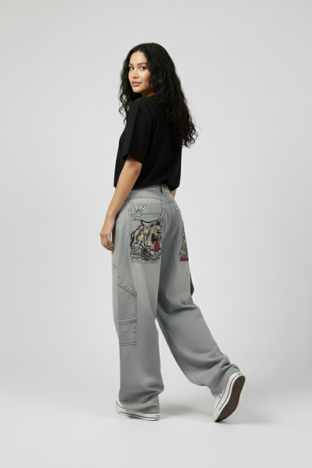 LifeOfStreetwear | Women’s Baggy Light-Wash Jeans with Cartoon Graphics