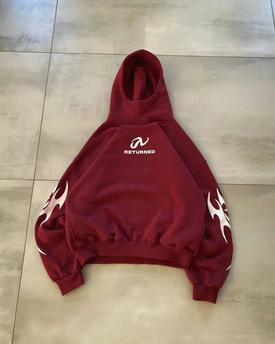 Flame Print Graphic Hoodie – Unisex Relaxed Fit Pullover