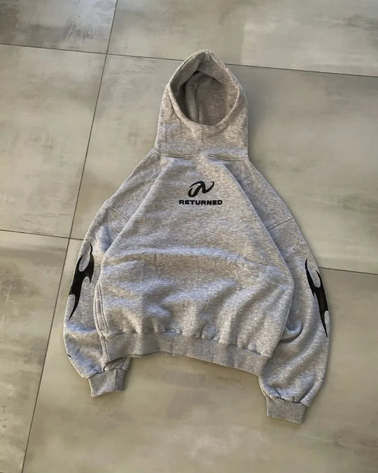 Flame Print Graphic Hoodie – Unisex Relaxed Fit Pullover