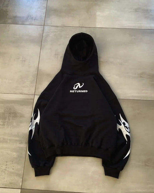 Flame Print Graphic Hoodie – Unisex Relaxed Fit Pullover